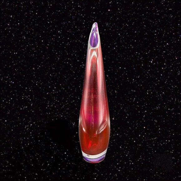 Vintage Art Glass Sommerso Wave Vase Canada Amethyst Red Green Signed 13”T 5”W - Picture 11 of 12